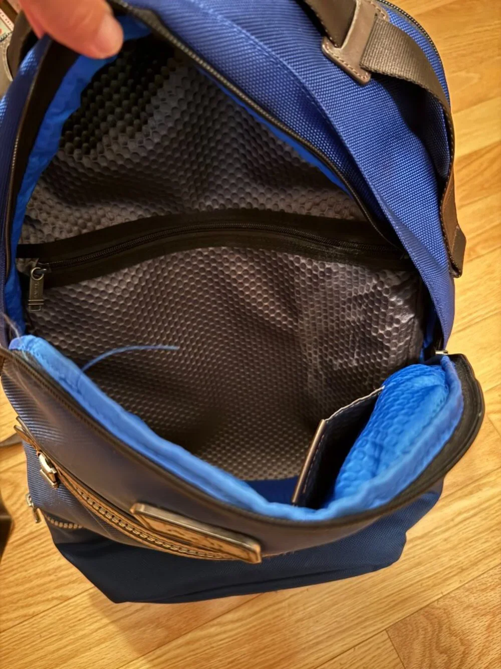 Tumi Alpha Bravo Cannon Men's Backpack - Blue Nylon with Brown Leather Trim